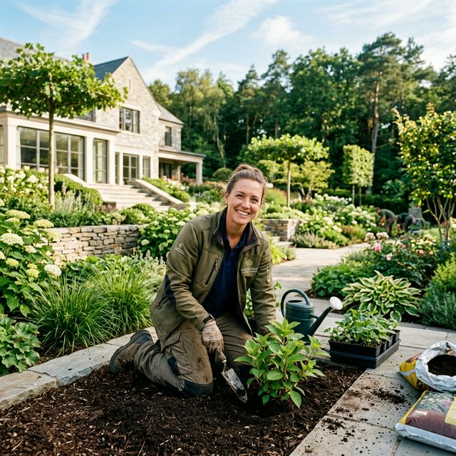 Landscape professional working on a high-end garden project