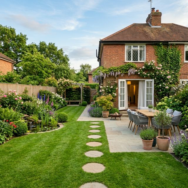 Lush green garden landscape layout